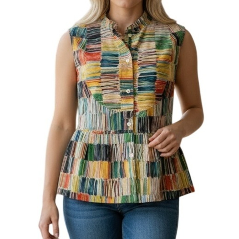 PIAZZA SEMPIONE Made in Italy Multicolor Striped Blouse EUC Italy 44